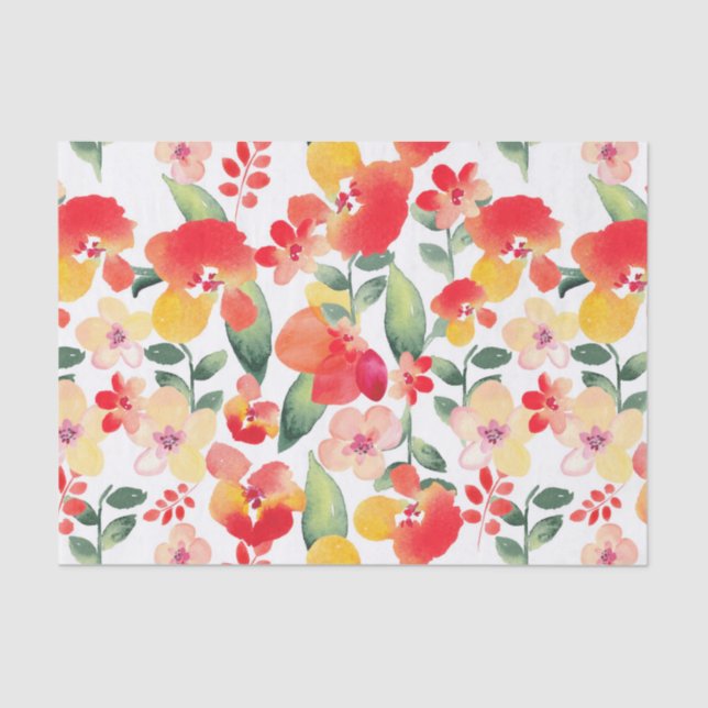 Red & Pink Painted Floral Tissue Paper (Front)