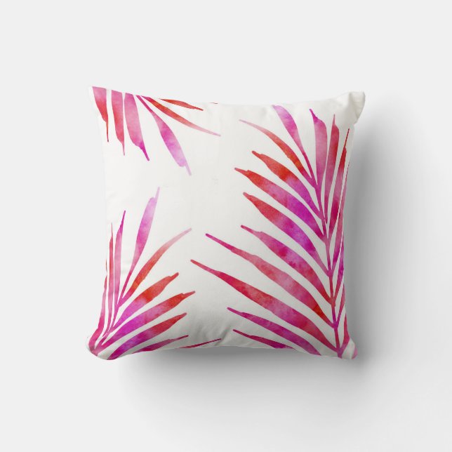 Red Pink Palm Fronds Throw Pillow (Front)