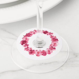 Red pink pansy watercolor flower wedding events wine glass tag