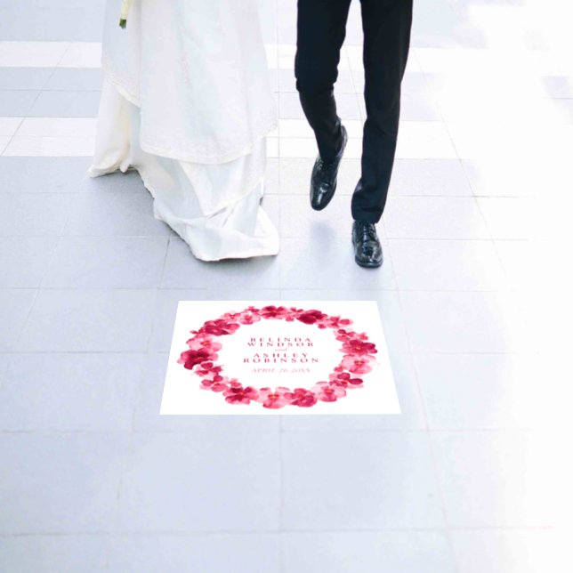 Red pink pansy watercolor wedding  floor decals (Wedding)
