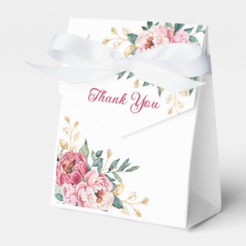 Red Pink Peony Gold Leaf Greenery Birthday Favor Boxes