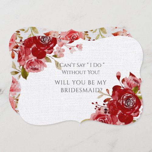 Red Pink Peony Linen Will You Be My Bridesmaid Invitation