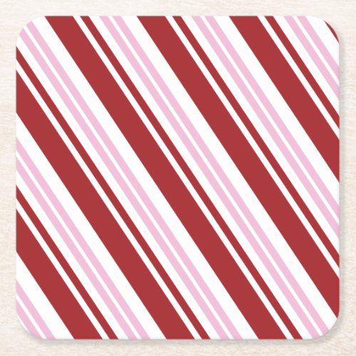 Red  Pink Peppermint Square Paper Coaster