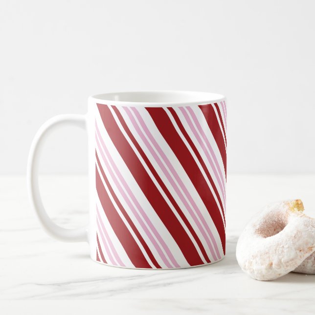 Red & Pink Peppermint Stripe Coffee Mug (With Donut)