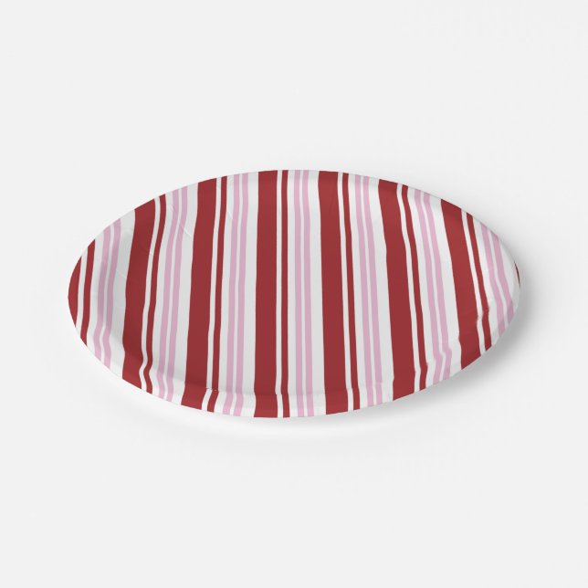 Red & Pink Peppermint Stripe Paper Plates (Angled)