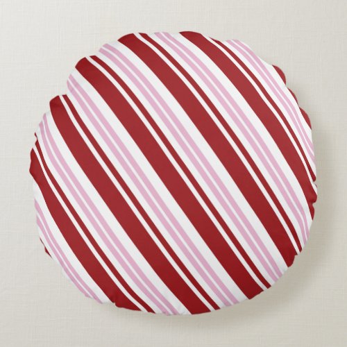 Red  Pink Peppermint Stripe Round Pillow