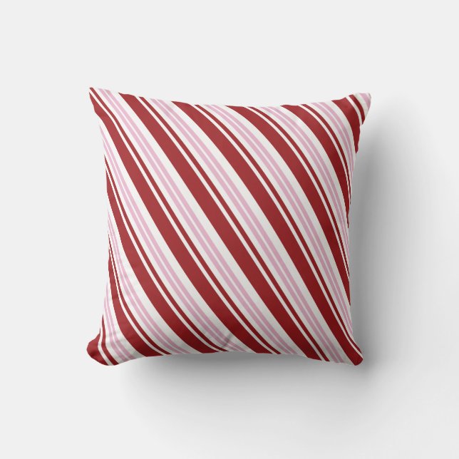 Red & Pink Peppermint Stripe Throw Pillow (Front)