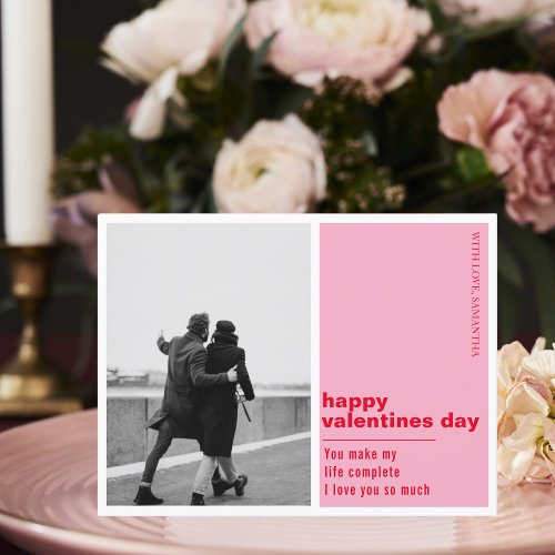 Red  Pink Photo Family  Happy Valentines Day Postcard