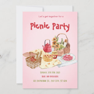 Red Pink Picnic Party Invitation