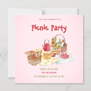Red Pink Picnic Party Magnetic Invite