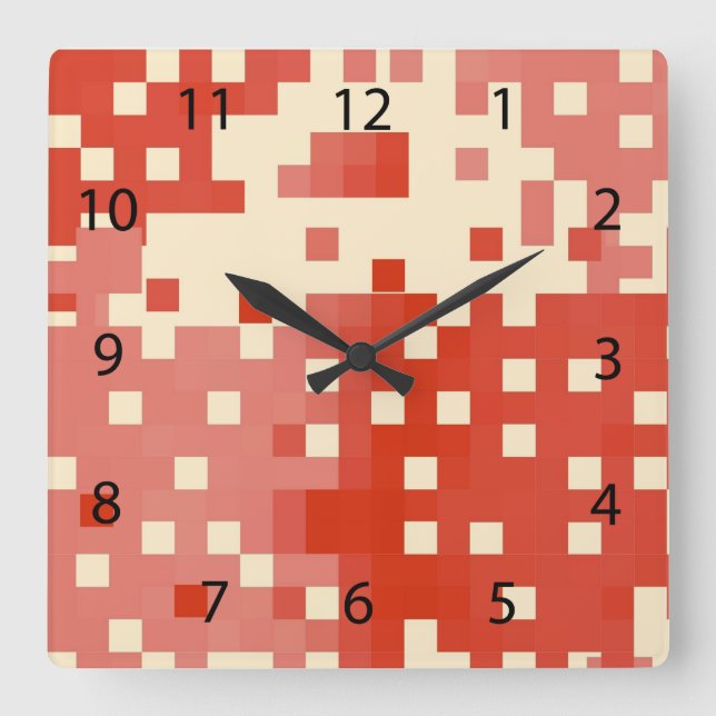 Red & Pink Pixel Pattern Square Wall Clock (Front)