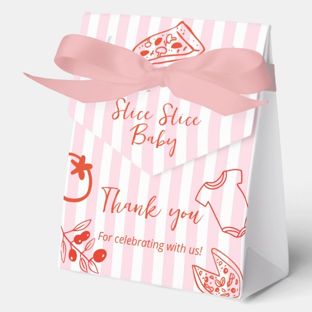Red & Pink Pizza Baby Shower Thank you Favor Box (Front)