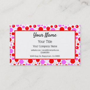 Red Pink Polka Dots and Circles Editable Business Card