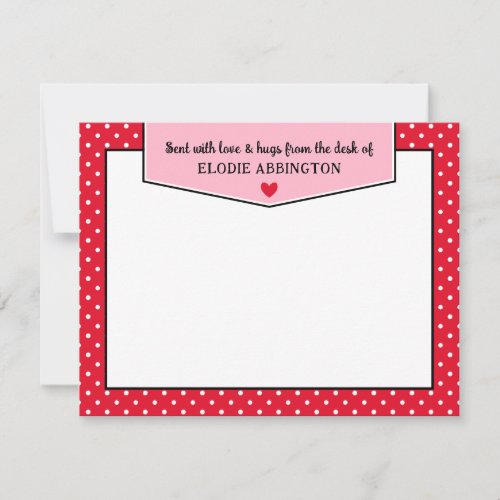 Red Pink Polka Dots Heart Sent With Love  Hugs Note Card