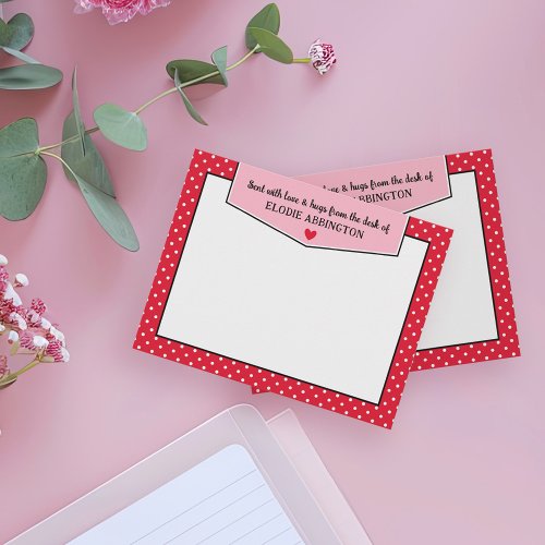 Red Pink Polka Dots Heart Sent With Love  Hugs Note Card