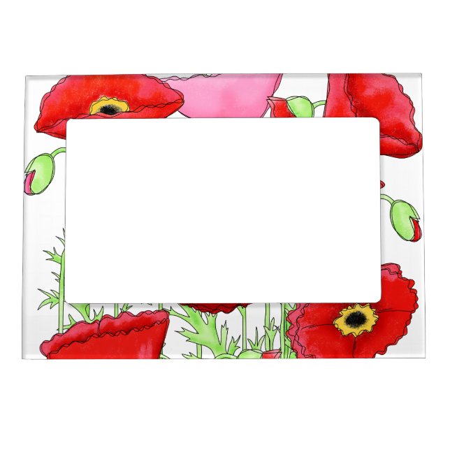 Red Pink Poppies Art Custom Magnetic Frame (Front)