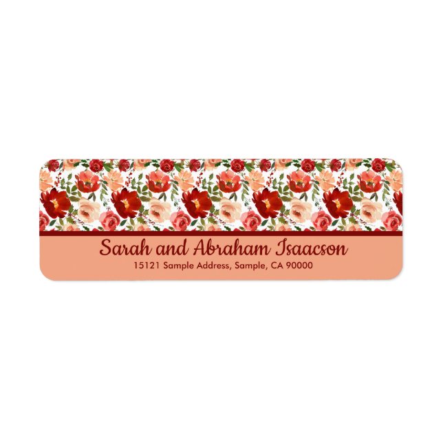 Red Pink Poppies Floral Roses Return address Label (Front)