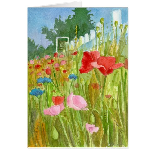 Red Pink Poppies Watercolor Flowers Blank