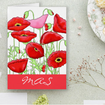 Red Pink Poppy Flowers Monogram Initials Notes by phyllisdobbs at Zazzle