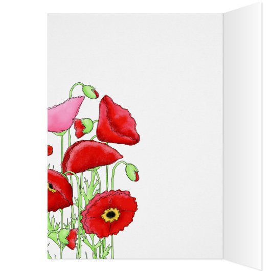 Red Pink Poppy Flowers Monogram Initials Notes (Inside (Left))