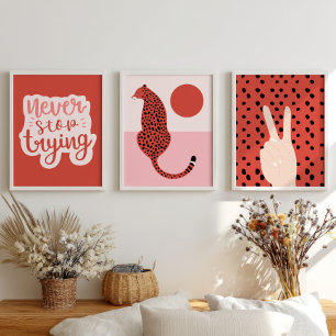 Red& Pink Preppy Art Eclectic Wall Art Set of 3