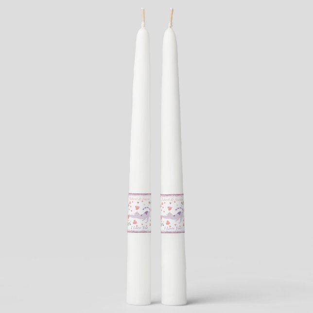 Red Pink Purple Cat Cute Modern Valentines Day Taper Candle (Front)