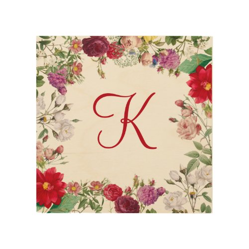 Red Pink Purple Green Flowers Floral Monogrammed  Wood Wall Art