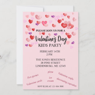 Red, Pink, Purple Hearts Valentine's Kids Party Invitation