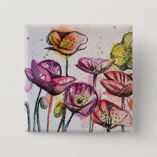 Red Pink Purple Poppy Flowers Poppies Floral Button