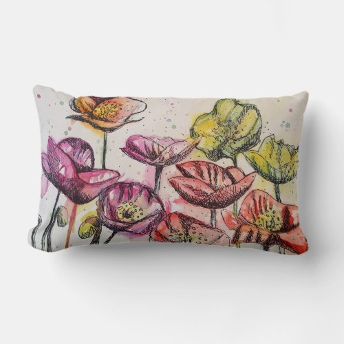 Red Pink Purple Poppy Flowers Poppies Floral Cushi Lumbar Pillow