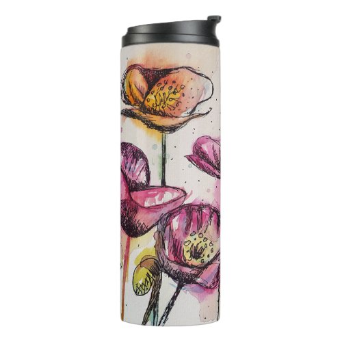 Red Pink Purple Poppy Flowers Poppies Floral Thermal Tumbler