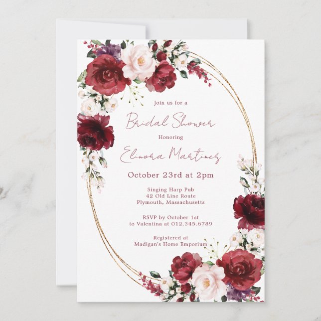 Red Pink Purple Rose Floral Bridal Shower Invitation (Front)