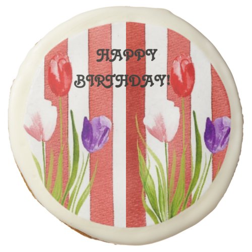 Red Pink Purple TulipsH Birthday Sugar Cookies