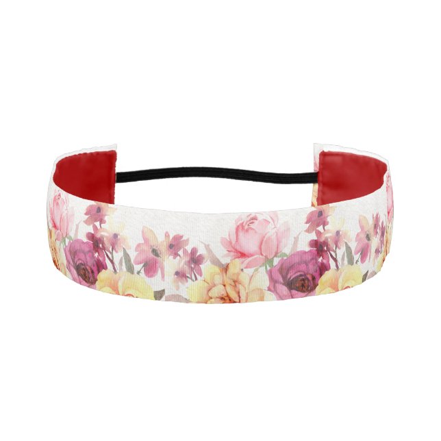 Red pink purple yellow flowers athletic headband (Front)