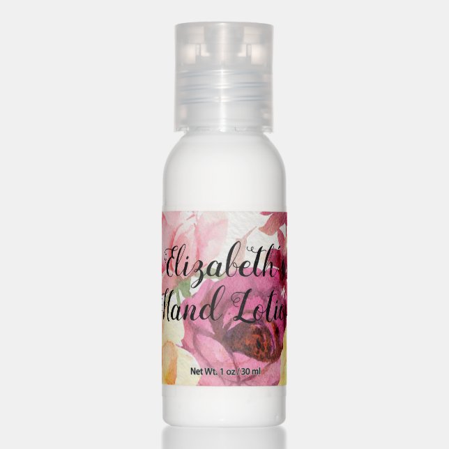Red pink purple yellow flowers hand lotion (Front)