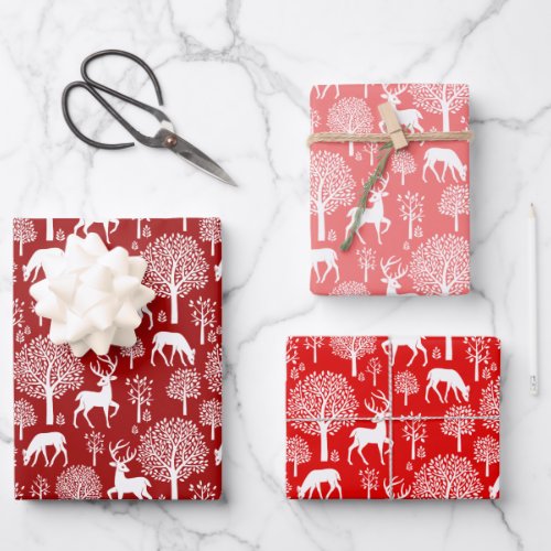 Red Pink Reindeer Christmas Wrapping Paper