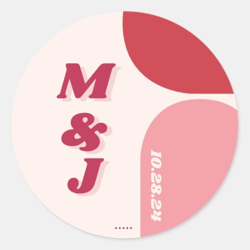Red Pink Retro Arch Wedding Monogram Classic Round Sticker