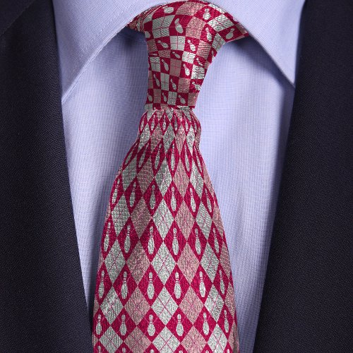 Red  Pink Retro Argyle Bowling Pin Neck Tie