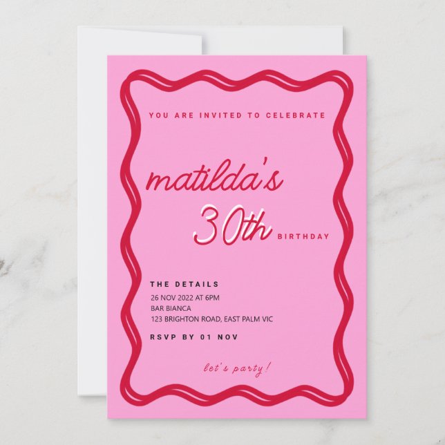 Red & Pink Retro Birthday Invitations (Front)
