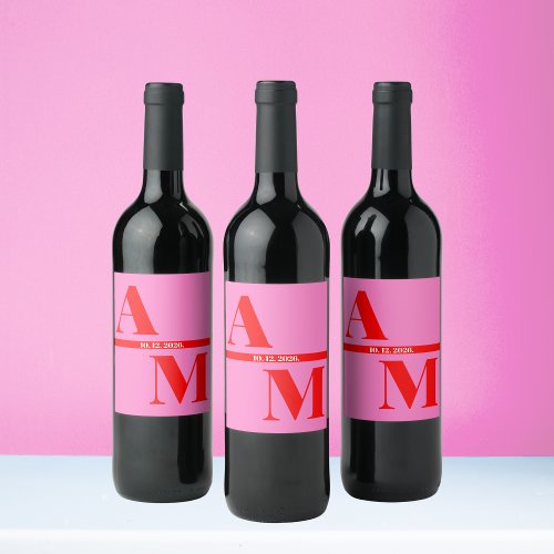 Red Pink Retro Bold Typography Wedding Wine Label