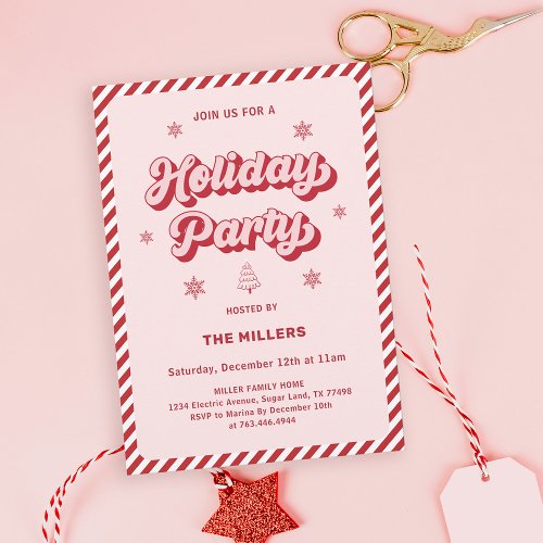 Red Pink Retro Christmas Holiday Party Invitation