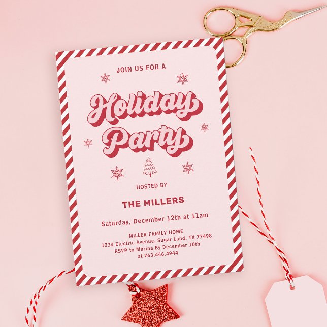 Red Pink Retro Christmas Holiday Party Invitation (Creator Uploaded)