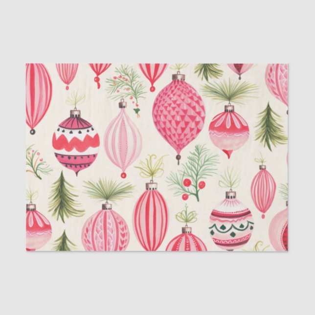 Red Pink Retro Christmas Ornaments Tissue Paper (Front)
