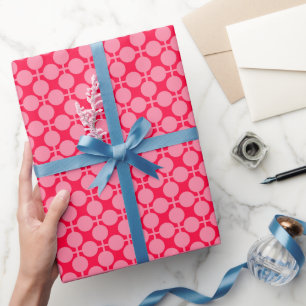 Red pink retro monochrome polka dot pattern wrapping paper