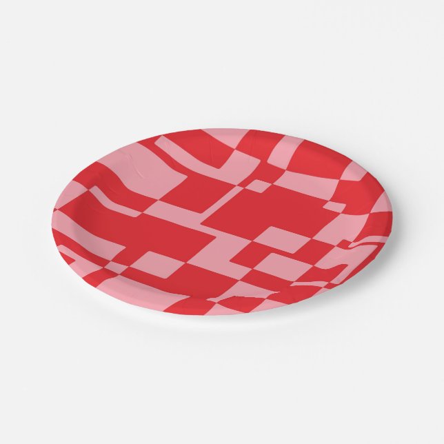 Red-pink retro squares  plate (Angled)