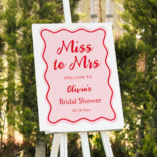 Red Pink Retro Wavy Bridal Shower Welcome Foam Board