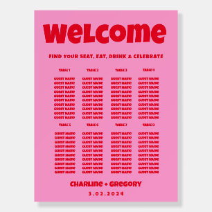 Red Pink Retro Wedding Seating Charts Foam Board