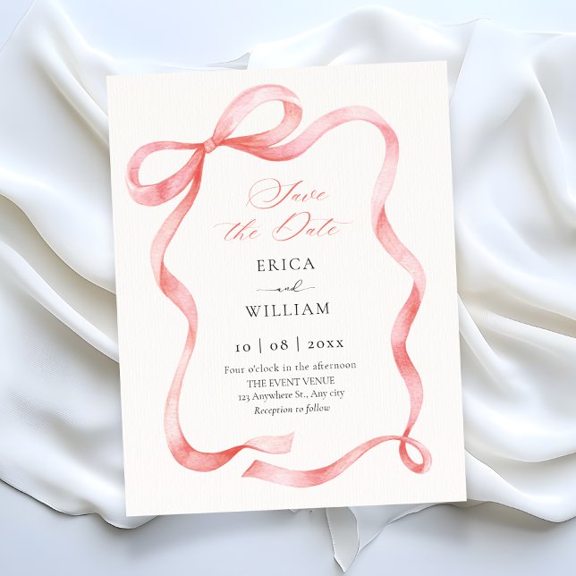 Red pink ribbon bow  save the date (Creator Uploaded)