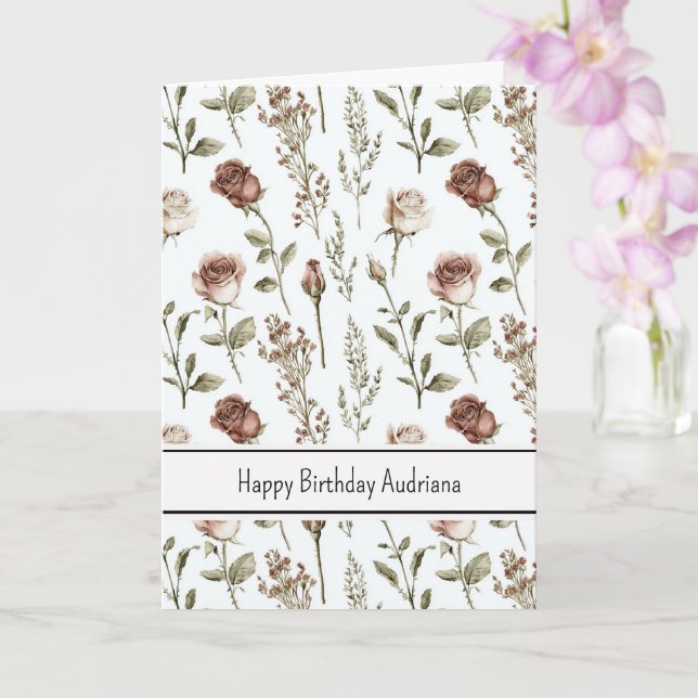 Red Pink Rose Floral Birthday  Card (Orchid)