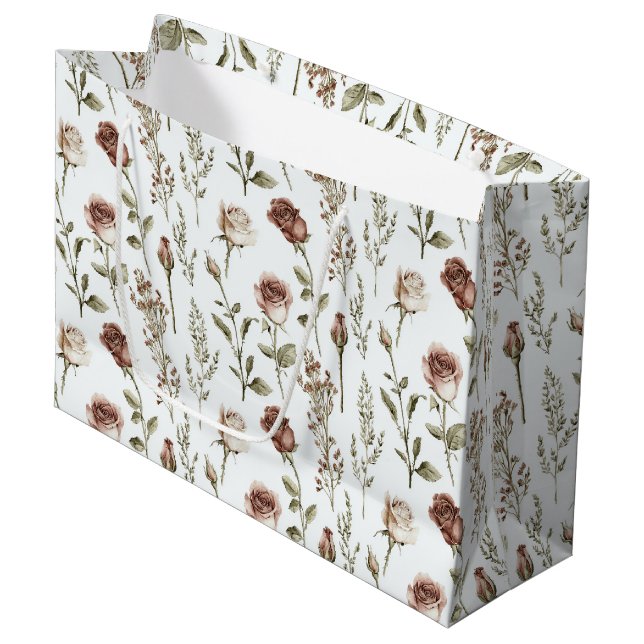 Red Pink Rose Floral Birthday Large Gift Bag (Front Angled)